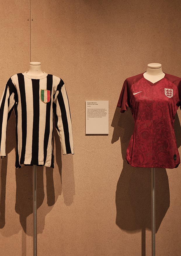 Giacomo Maris' Juventus shirt. Right; England Women's National Team Away shirt
